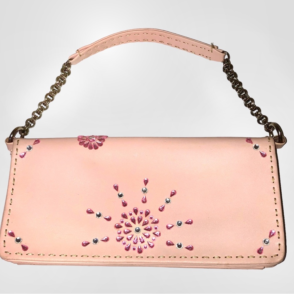 Customized Bijou Pink Handbag ~ Faux Leather ~ Chain Handle Accent ~ Flo… - Picture 1 of 8